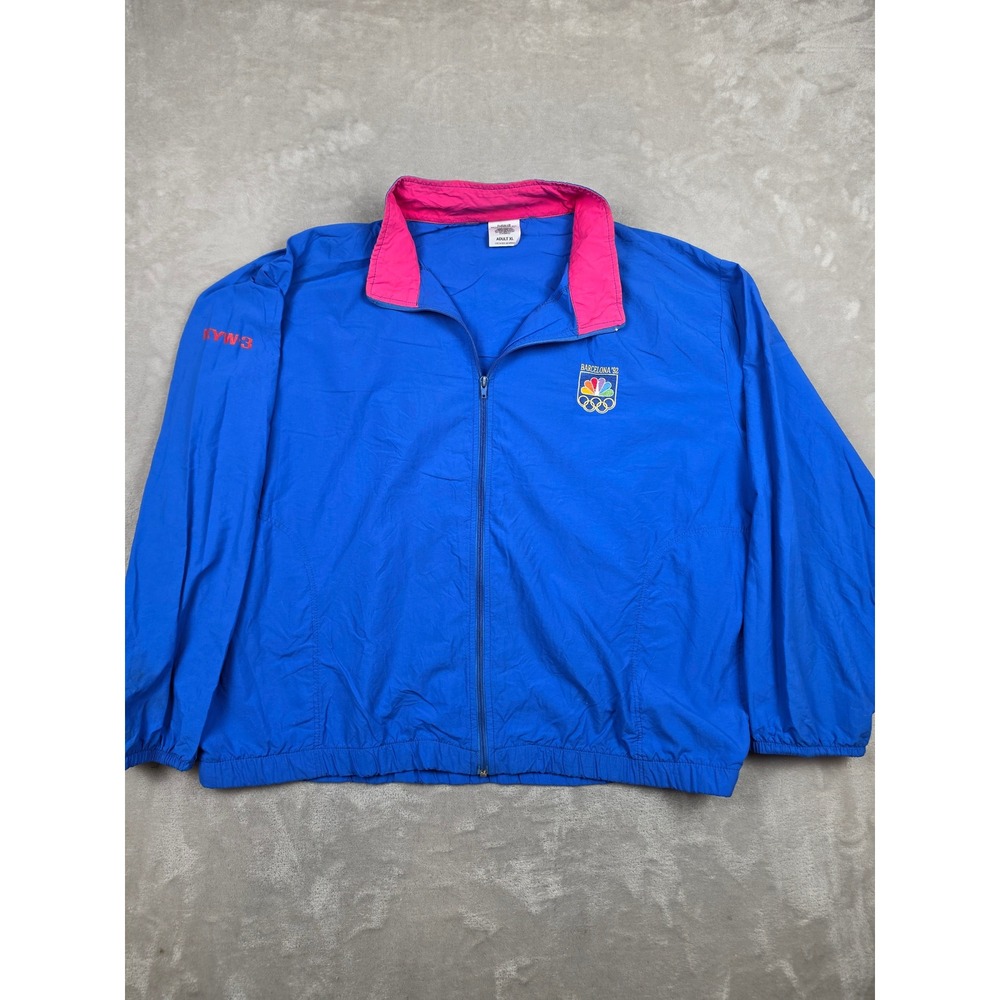 Vintage Duralux Windbreaker Jacket Mens XL Blue 1992 Barcelona Olympics NBC KYW3